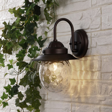 Rodanthe 8.25" Farmhouse Industrial Iron/Glass Outdoor LED Sconce - JONATHAN Y